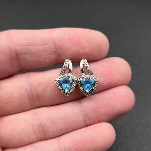 Sterling Silver Trillion Cut Blue Topaz Gemstone Earrings A6696